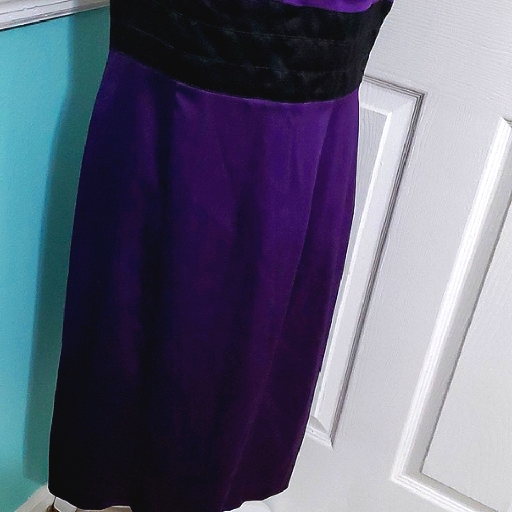 Democracy Purple & Black Pleated Waist Sheath Mini Dress 14 Party Wedding - Picture 4 of 11